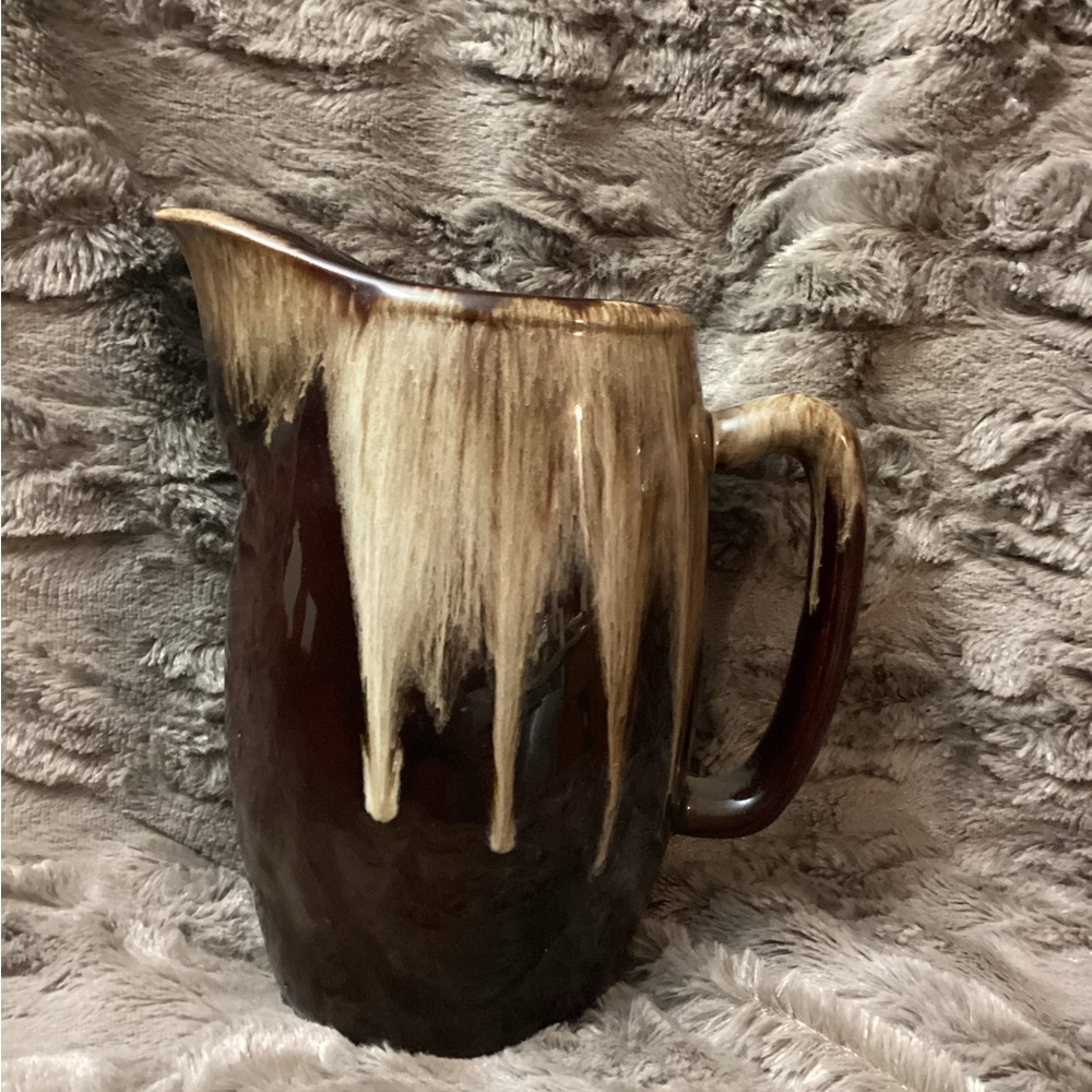 🍁 Vintage Pottery Pitcher w/Handle Glazed Drip
